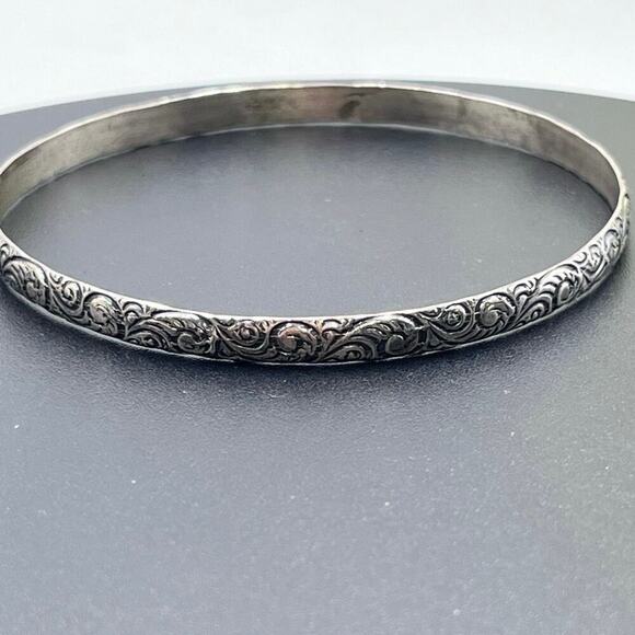 WOMENS ESTATE DECO BEAU STERLING SILVER BANGLE BRACELET 7.5" 9.6 GRAMS ORNATE - Picture 1 of 8